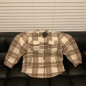 YOUNGLA BEIGE PLAID FLEECE Size XL Long Sleeve